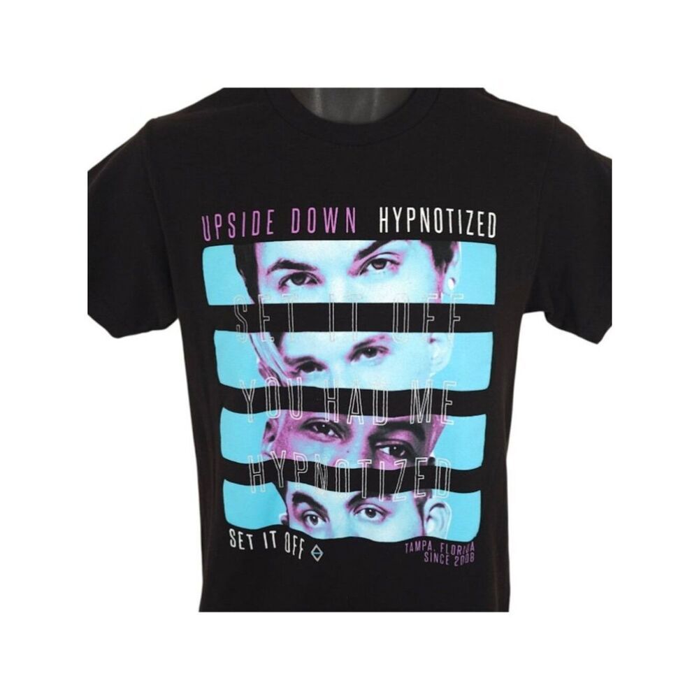 Set It Off T Shirt Mens Size Small Black Rock Band Tee Upside Down Hypnotized